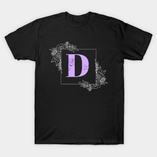 Purple Floral Butterfly Custom Monogram - Letter D T-Shirt